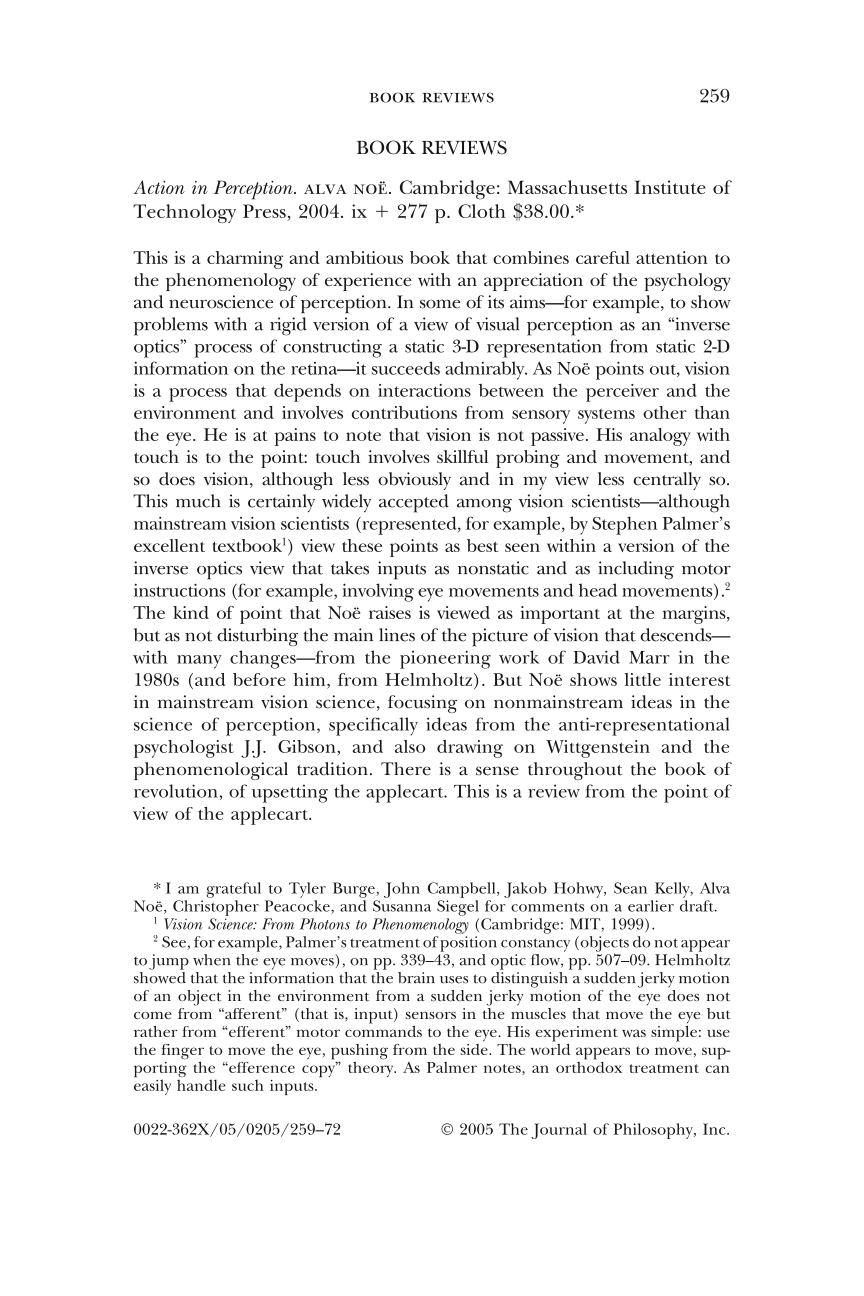 Action in Perception by Alva Noë - Ned Block - The Journal of ...